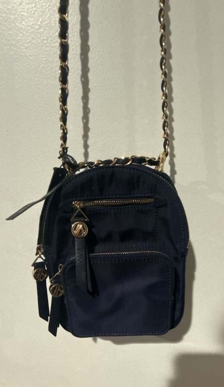 IZZY & ALI Mini Backpack Navy Nylon Chain Strap